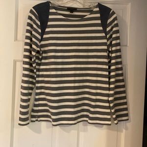 Super Cute J Crew Striped Top Cotton with faux suede on the shoulders Size M